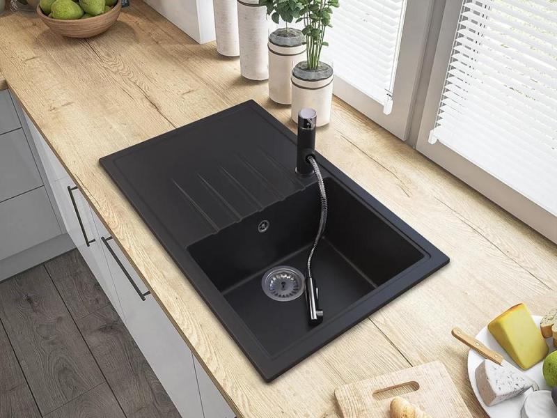 Graniteland Ceres Kuchyňská baterie Černá s Výsuvnou Výpustí a Dvojfunkční Ruční Sprchou 1208970707