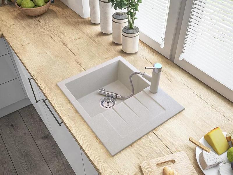 Graniteland Ceres Kuchyňská směšovací baterie Bežový písek s Vytahovacím Výtokem a Dvojfunkční Ruční Sprchou 1208970708