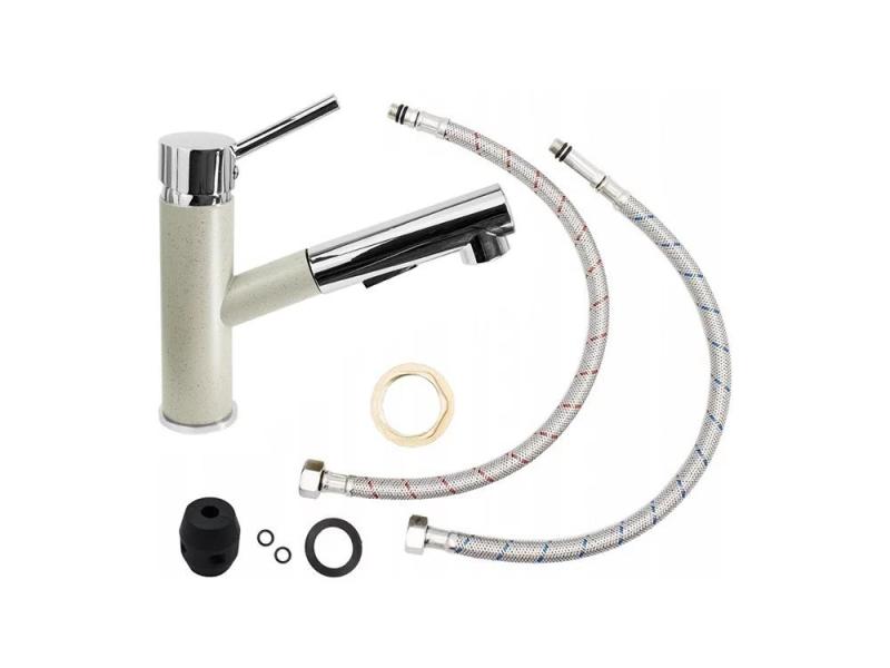 Graniteland Ceres Kuchyňská směšovací baterie Bežový písek s Vytahovacím Výtokem a Dvojfunkční Ruční Sprchou 1208970708