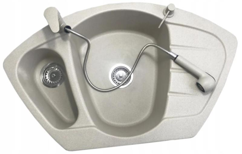 Graniteland Rhea Kuchyňská směšovací baterie Beige písek s výsuvným výlevem a dvoufunkční ruční sprchou 1208970713