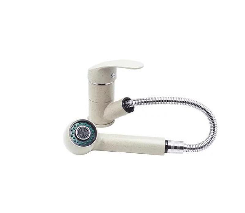 Graniteland Rhea Kuchyňská směšovací baterie Beige písek s výsuvným výlevem a dvoufunkční ruční sprchou 1208970713