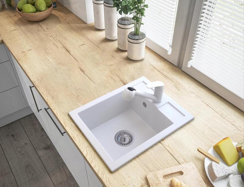 Graniteland Rhea Kuchyňská baterie Bílá s výsuvným výtokem a dvojitou funkcí ruční sprchy 1208970714