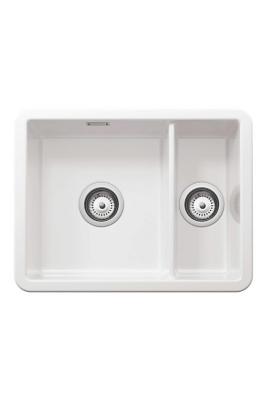 Ausmann Ceramic Ember Keramický bílý jeden a půl dřez pro montáž na desku a pod desku 495 x 370 mm s nerezovými zátkami 1208970736