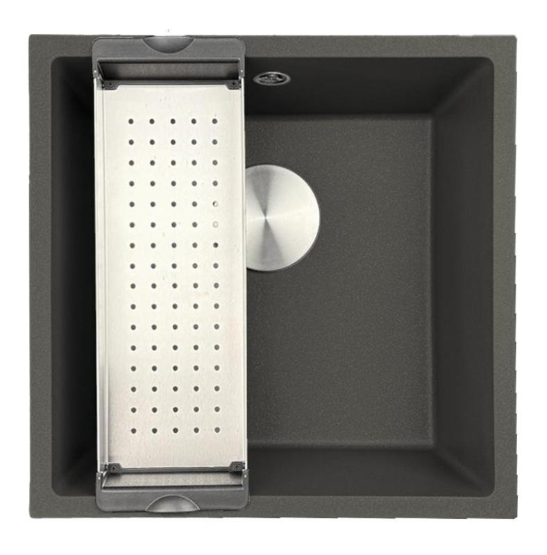 GraniteMy Universal Granit šedý, tmavý Dřez 40x40 cm Montáž na povrch, podkonstrukce a plochá montáž s nerezovou zástrčkou 1208970742