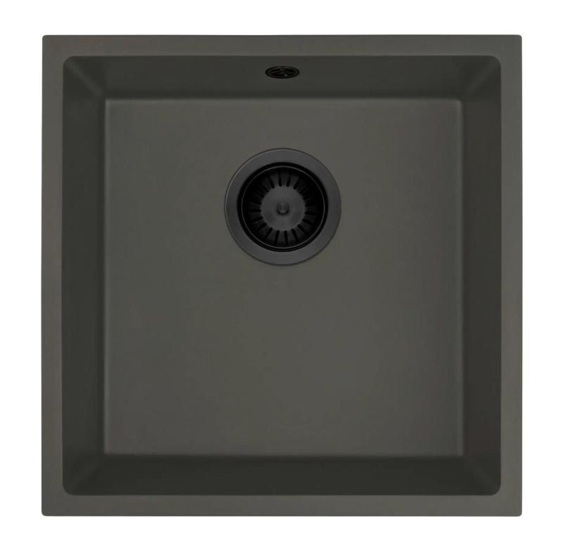 GraniteMy Universal Granit šedý, tmavý Dřez 40x40 cm Nástavba, Podstavba a Vložená montáž s černou zátkou 1208970747