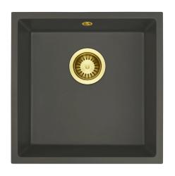 GraniteMy Universal Granit šedý, tmavý Dřez 40x40 cm Montáž na povrch, Podmontáž a Plochá montáž s Zlatou zátkou 1208970748