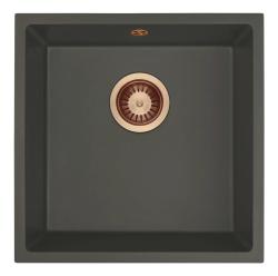 GraniteMy Universal Granit šedý, tmavý Dřez 40x40 cm Nadstavba, Podstavba a Plochá montáž s Měděným Zátkou 1208970749