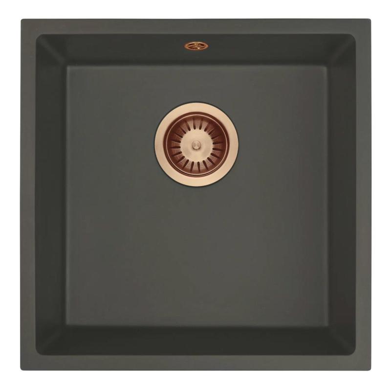GraniteMy Universal Granit šedý, tmavý Dřez 40x40 cm Nadstavba, Podstavba a Plochá montáž s Měděným Zátkou 1208970749