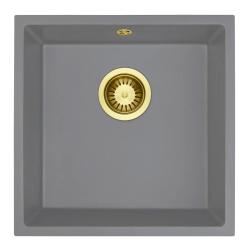 GraniteMy Universal Granitový šedý dřez 40x40 cm nástavba, podsazení a rovnoměrná instalace s zlatou zástrčkou 1208970752