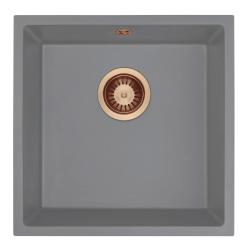 GraniteMy Universal Granitový šedý dřez 40x40 cm, nástavba, podstavba a plošná montáž s měděnou zástrčkou 1208970753