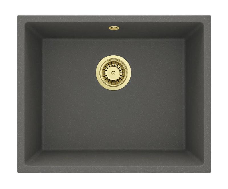 GraniteMy Univerzální Granit Šedý, tmavý Dřez 50x40 cm Montáž na povrch, Podmontáž a Plochá montáž se Zlatým Zátkou 1208970756