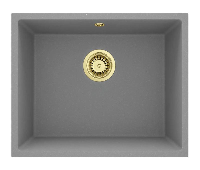 GraniteMy Univerzální Granitový Šedý Dřez 50x40 cm Nástavba, Podstavba a Plochá Montáž s Zlatou Zátkou 1208970760