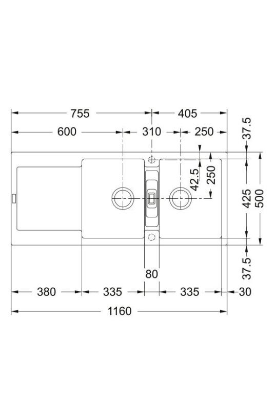 Franke Maris MRG 621 Fragranite Mat Černý Dvojitý dřez 116 x 50 cm Nástavba s odkapávací částí 114.0628.970