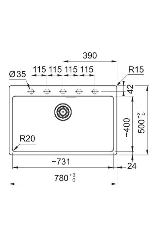 Franke Maris MRG 610-70 TL Fragranite Mat Černý Dřez 78 x 50 cm Vestavba s dírou pro kohoutek 114.0668.727
