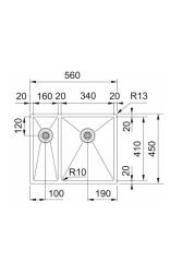Franke Bolero Plus New R10 B2X 260-34-16 BR 1,5 Dvojitý nerezový dřez Vlakinbouw, vestavěný a nástavbový 56x45 cm 127.0733.338