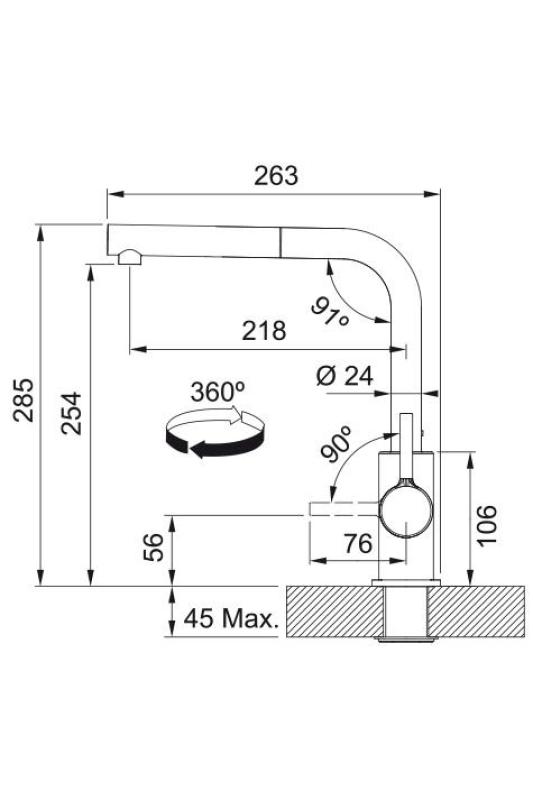 Franke Lina L Kuchyňská baterie Černá s Vysunovací Výpustí 115.0712.435