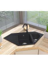 Graniteland Amiata Granitový Černý Rovný Dřez na montáž 965x496mm s Nerezovou Zástrčkou 1208971120