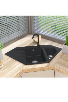 Graniteland Amiata Granitový Černý Rovný Dřez na montáž 965x496mm s Nerezovou Zástrčkou 1208971120