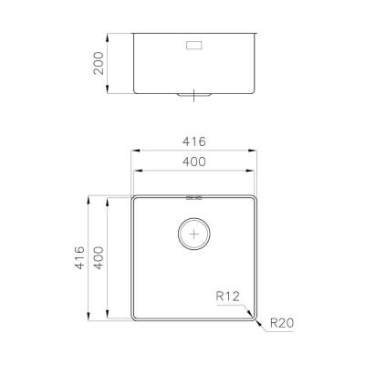 Foster Phantom Slimline Nerezový dřez 40x40cm Podskříňka pro keramické pracovní desky 1208971123
