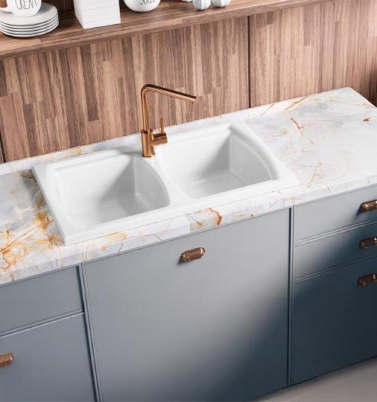 Ausmann Ceramic Crest Dvojitý keramický bílý dřez 860 x 500 mm 1208971133