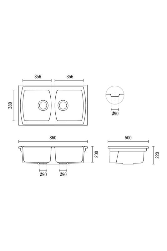 Ausmann Ceramic Crest Dvojitý keramický bílý dřez 860 x 500 mm 1208971133