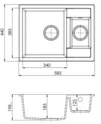 GraniteMy Smart extra mělký 1,5 granitový nástavný bílý dřez 58x44cm s kovovou zátkou gun metal 1208971225
