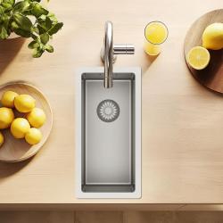 Pure.Sink Exclusivo malý nerezový dřez 18x40 cm, rádius 10 mm, podstavba, rovná vložka a nástavba PEX1840-02