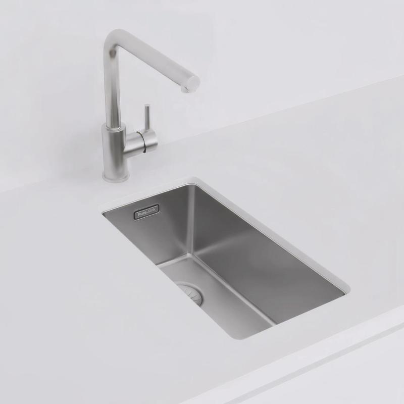 Pure.Sink Exclusivo malý nerezový dřez 18x40 cm, rádius 10 mm, podstavba, rovná vložka a nástavba PEX1840-02