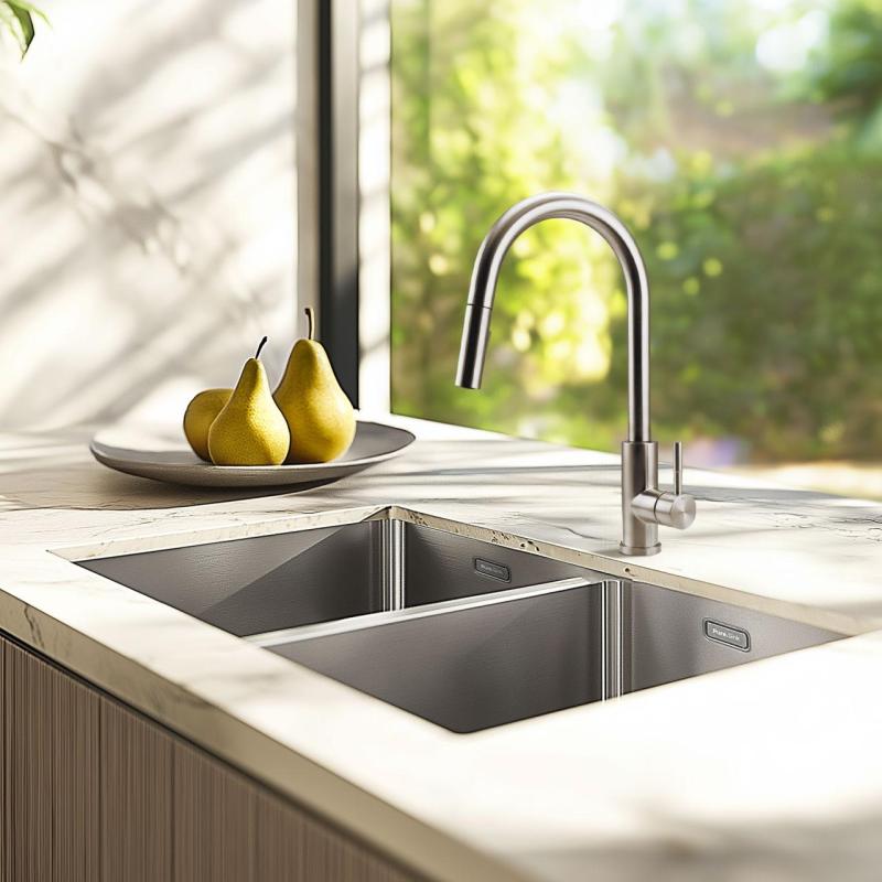 Pure.Sink Prestige Dvojitý nerezový dřez 70x40 cm 10mm rádius podskříňový, plochý a nástavbový PPG343440-02