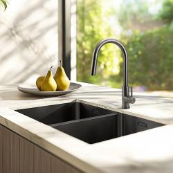 Pure.Sink Prestige Dvojitý Gun metal dřez 70x40 cm 10mm rádius podskříňový, plochý a nástavbový PPG343440-61