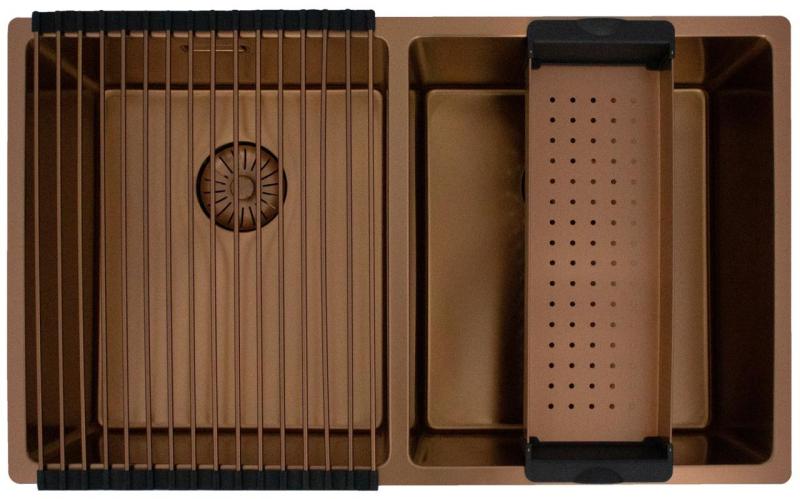 Pure.Sink Prestige Dvojitý měděný dřez 70x40cm 10mm rádius podstavba, rovná stavba a nástavba PPG343440-62