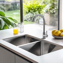 Pure.Sink Prestige Dvojitý nerezový dřez 82x40 cm s poloměrem 10mm pro podstavbu, rovnou stavbu a nástavbu PPG404040-02