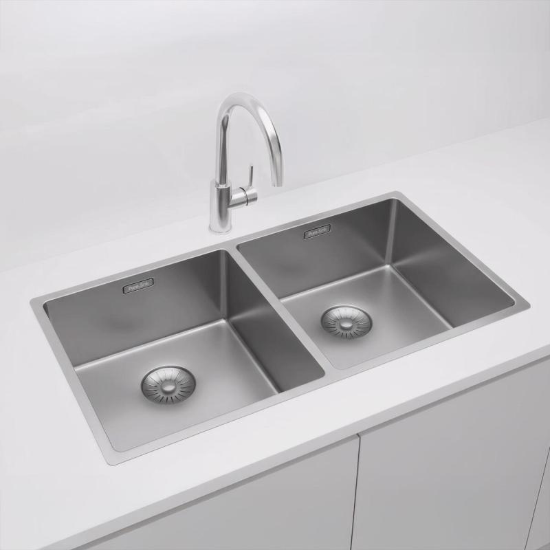 Pure.Sink Prestige Dvojitý nerezový dřez 82x40 cm s poloměrem 10mm pro podstavbu, rovnou stavbu a nástavbu PPG404040-02