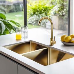 Pure.Sink Prestige Dvojitý zlatý dřez 82x40 cm 10mm poloměr podskříňový, plochý a nástavbový PPG404040-60