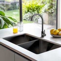Pure.Sink Prestige Dvojitý Gun metal dřez 82x40 cm 10mm rádius podstavba, plochá konstrukce a nástavba PPG404040-61
