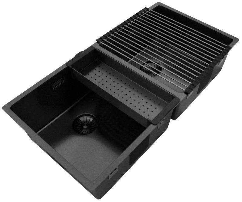 Pure.Sink Prestige Dvojitý Gun metal dřez 82x40 cm 10mm rádius podstavba, plochá konstrukce a nástavba PPG404040-61