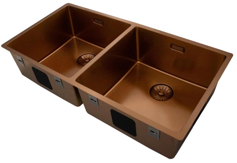 Pure.Sink Prestige Dvojitý měděný dřez 82x40 cm 10mm poloměr podskříňový, plochý a nástavbový PPG404040-62