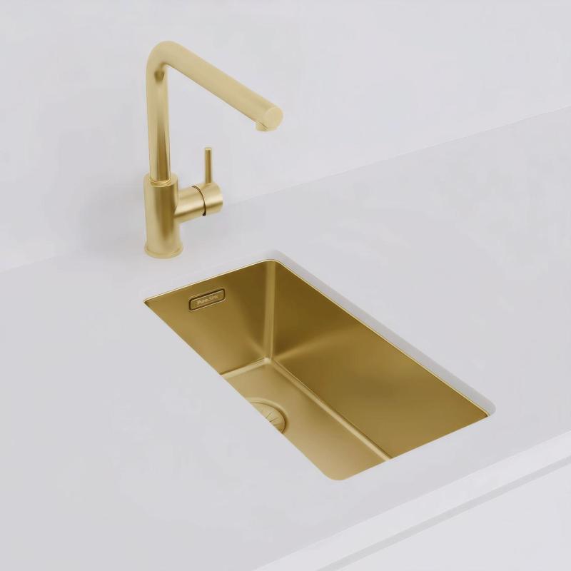 Pure.Sink Exclusivo malý zlatý dřez 18x40 cm, rádius 10mm, vestavba, rovná montáž a nástavba PEX1840-60