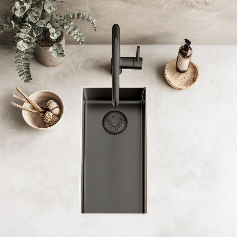 Pure.Sink Exclusivo Gun metal malý dřez 18x40 cm radius 10mm podstavba, plochá stavba a nástavba PEX1840-61