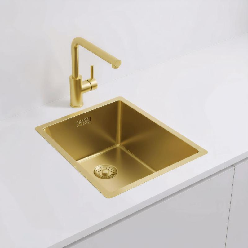 Pure.Sink Exclusivo Zlatý dřez 34x40 cm 10mm rádius podstavba, rovný stavební a nástavba PEX3440-60