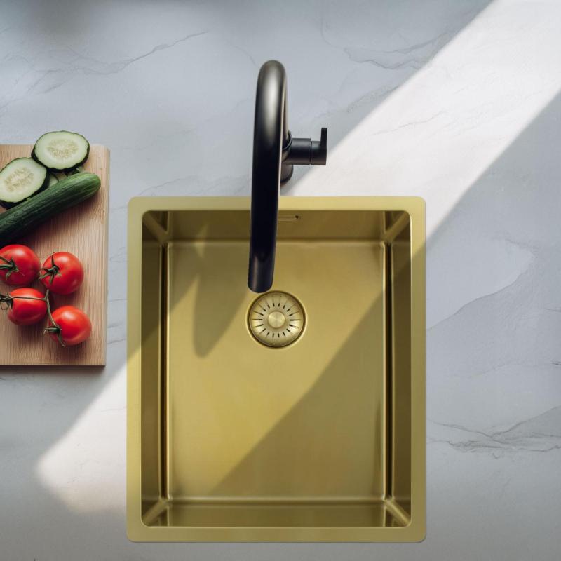 Pure.Sink Exclusivo Zlatý dřez 34x40 cm 10mm rádius podstavba, rovný stavební a nástavba PEX3440-60