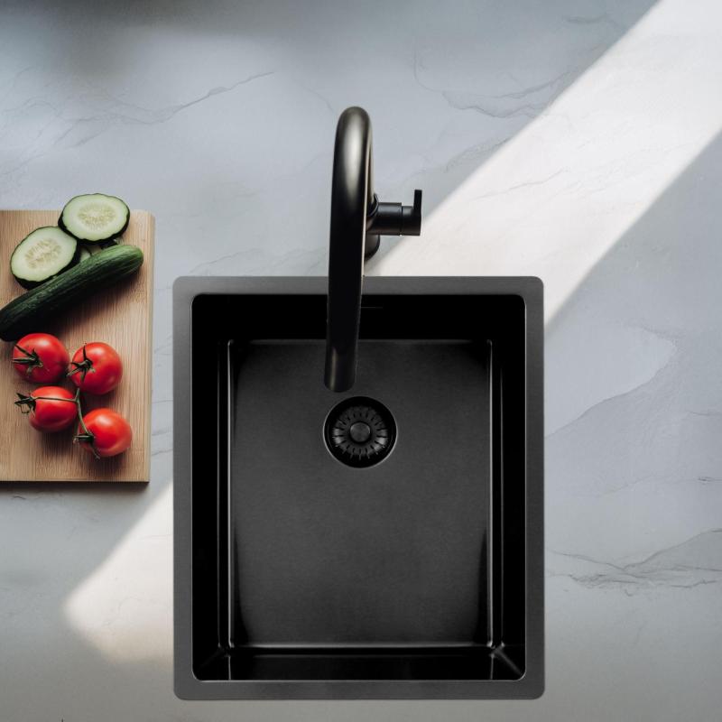 Pure.Sink Exclusivo Gun metal dřez 34x40 cm 10mm rádius podstavba, rovná konstrukce a nástavba PEX3440-61