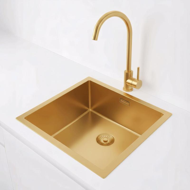 Pure.Sink Exclusivo Zlatý dřez 40x40 cm, rádius 10mm, montáž pod, rovný a nad PEX4040-60