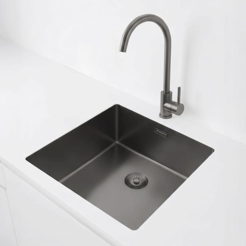 Pure.Sink Exclusivo Gun metal dřez 40x40 cm 10mm rádius vestavný, plochý a nástavbový PEX4040-61