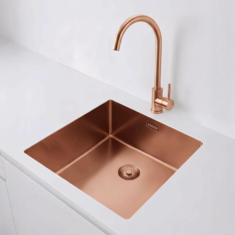 Pure.Sink Exclusivo Měděný dřez 40x40 cm 10mm rádius podstavba, rovná konstrukce a nástavba PEX4040-62