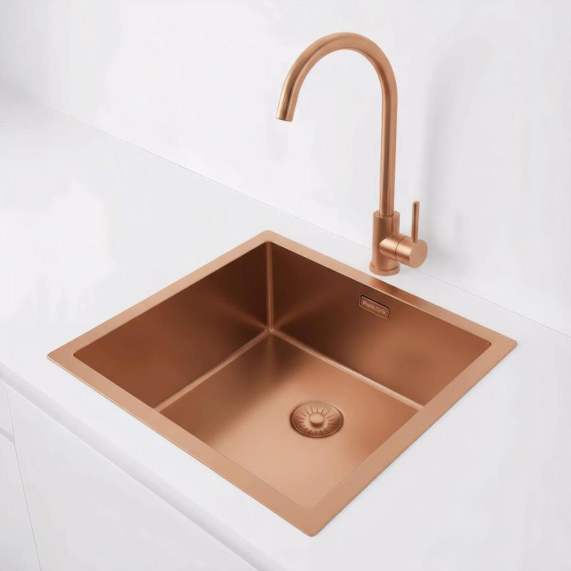 Pure.Sink Exclusivo Měděný dřez 40x40 cm 10mm rádius podstavba, rovná konstrukce a nástavba PEX4040-62