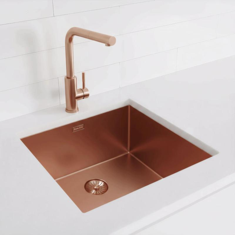 Pure.Sink Exclusivo Měděný dřez 45x40 cm 10mm rádius podstavce, rovné konstrukce a nástavby PEX4540-62