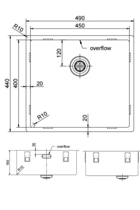 Pure.Sink Exclusivo Měděný dřez 45x40 cm 10mm rádius podstavce, rovné konstrukce a nástavby PEX4540-62