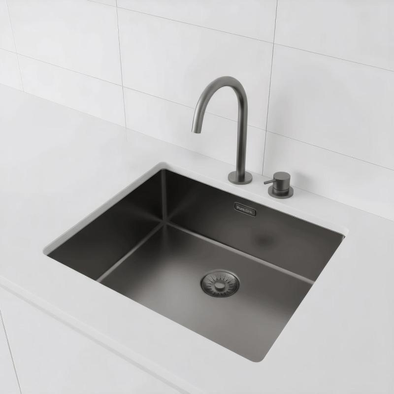 Pure.Sink Exclusivo Gun metal dřez 50x40 cm 10mm rádius podstavba, plochá konstrukce a nástavba PEX5040-61