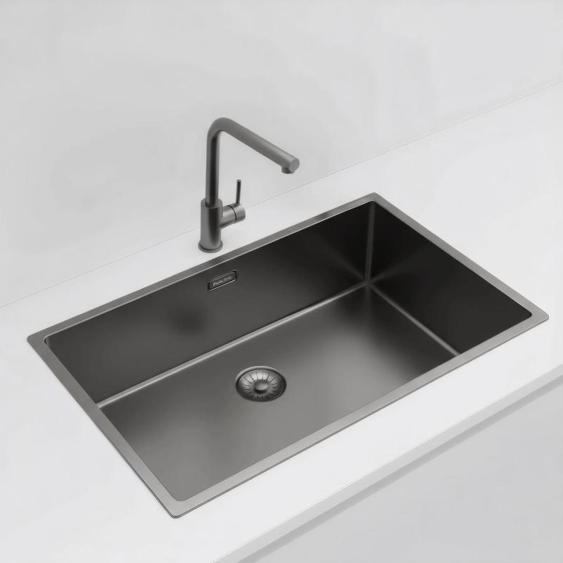 Pure.Sink Exclusivo velký Gun metal dřez 70x40 cm 10mm rádius podstavba, rovná vestavba a nástavba PEX7040-61